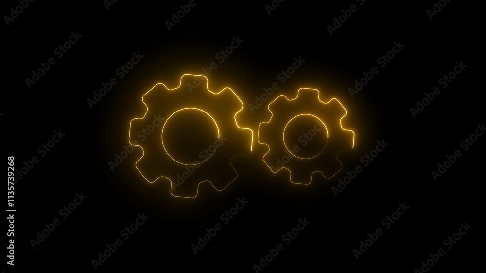 Outline neon pc monitor icon. Glowing neon monitor screen frame with gear wheel sign, display settings pictogram. Glowing gear symbol isolated on brick wall background Outline neon pc monitor icon. Glowing neon monitor screen frame with gear wheel sign, display settings pictogram. Glowing gear symbol isolated on brick wall background
