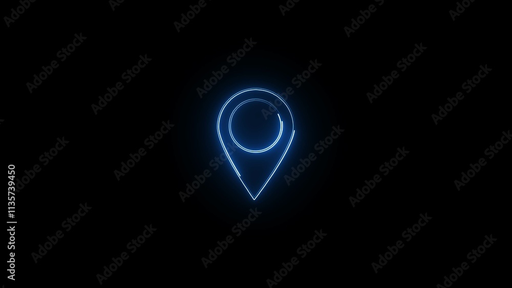 Neon map pin icon. Glowing neon marker sign, outline pointer pictogram in vivid color. Marking the GPS navigator geotag on the map. Neon map pin icon. Glowing neon marker sign, outline pointer pictogram in vivid color. Marking the GPS navigator geotag on the map.