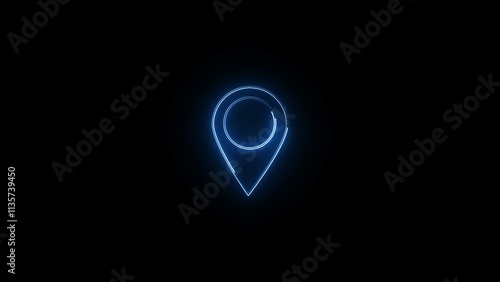 Neon map pin icon. Glowing neon marker sign, outline pointer pictogram in vivid color. Marking the GPS navigator geotag on the map.