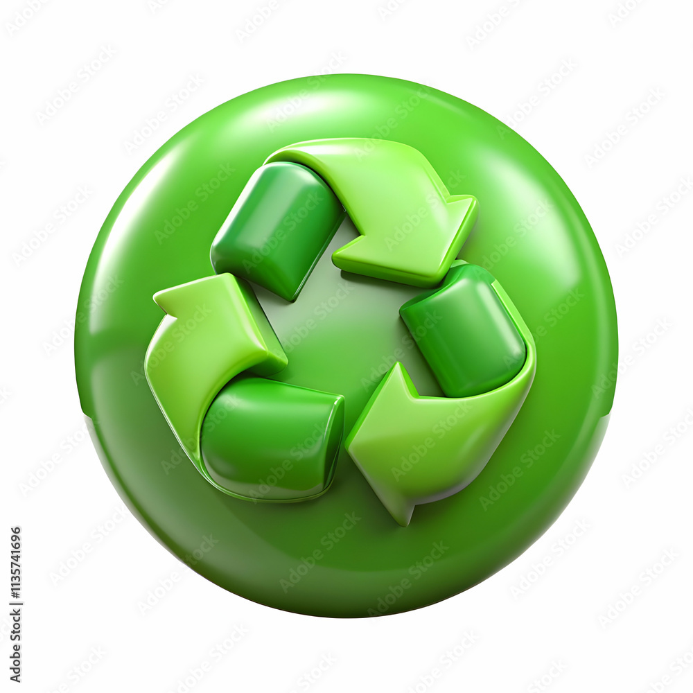 Obraz premium Glossy Green Background with Reused Product Icon Symbolizing Resource Conservation and Circular Practices