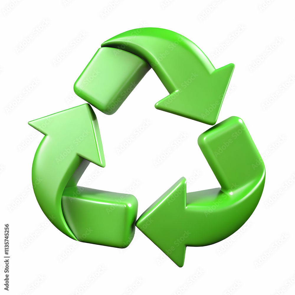 Floating Green Recycling Symbol with Arrows on White Background Representing Continuous Recycling Cycle Concept Floating Green Recycling Symbol with Arrows on White Background Representing Continuous Recycling Cycle Concept