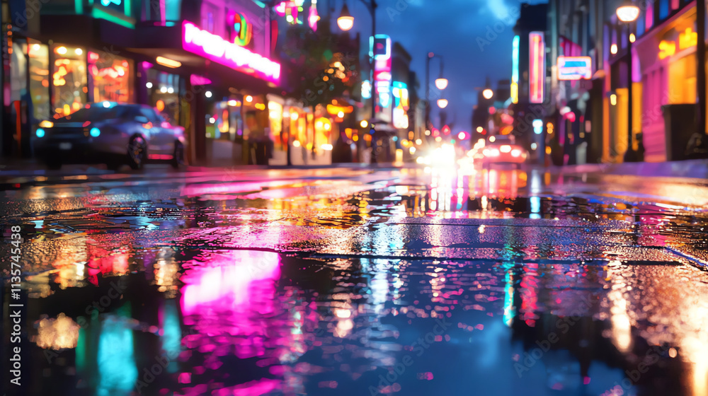 Raindrops on the asphalt in the city at night. Blurred background Raindrops on the asphalt in the city at night. Blurred background