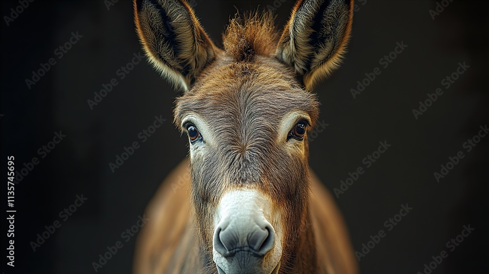 Fototapeta premium Close-up Portrait of a Brown Donkey
