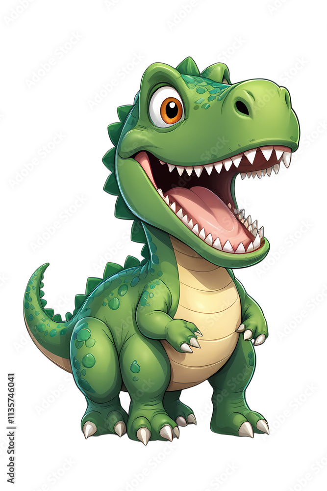 A smiling dinosaur with open jaws. in green and cream. on a white background—ideal for printing. A smiling dinosaur with open jaws. in green and cream. on a white background—ideal for printing.