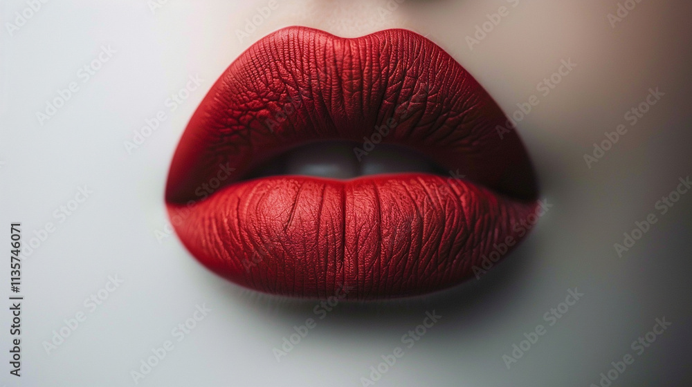 Close-up of bold red lips with a smooth matte finish Close-up of bold red lips with a smooth matte finish
