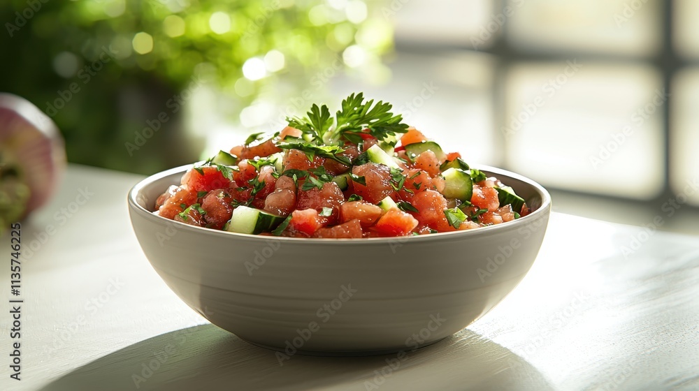 Fresh Gazpacho Soup in Bowl Fresh Gazpacho Soup in Bowl