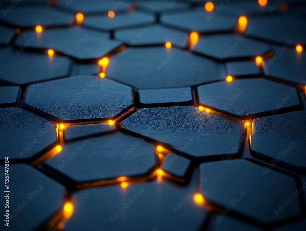 Obraz premium Abstract Hexagonal Pattern with Glowing Lights