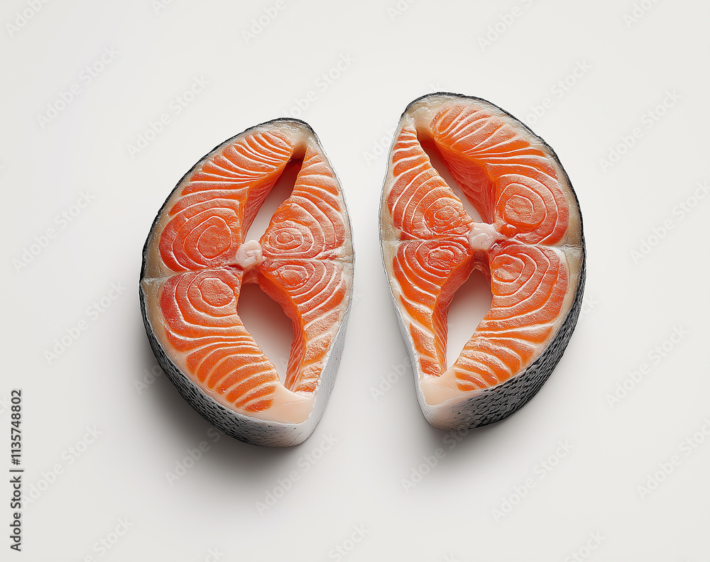 A large pink salmon fillet isolated on a white background A large pink salmon fillet isolated on a white background