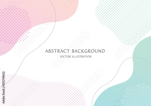 パステルカラーの赤と緑のストライプと抽象的な形のグラデーションで構成された背景素材。Aサイズのベクターイラスト