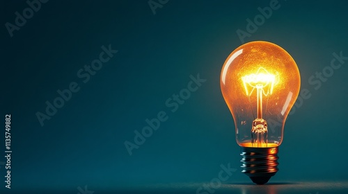 A glowing light bulb emitting warm light against a dark background.