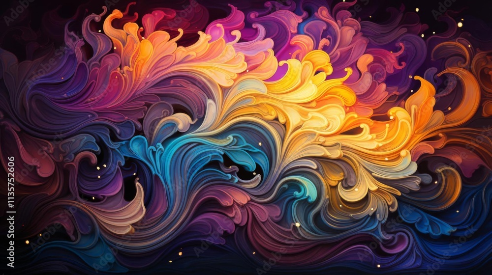 A colorful painting of a flower with a blue and yellow background A colorful painting of a flower with a blue and yellow background