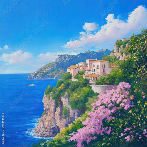 Coastal Village Cliffscape Painting photo