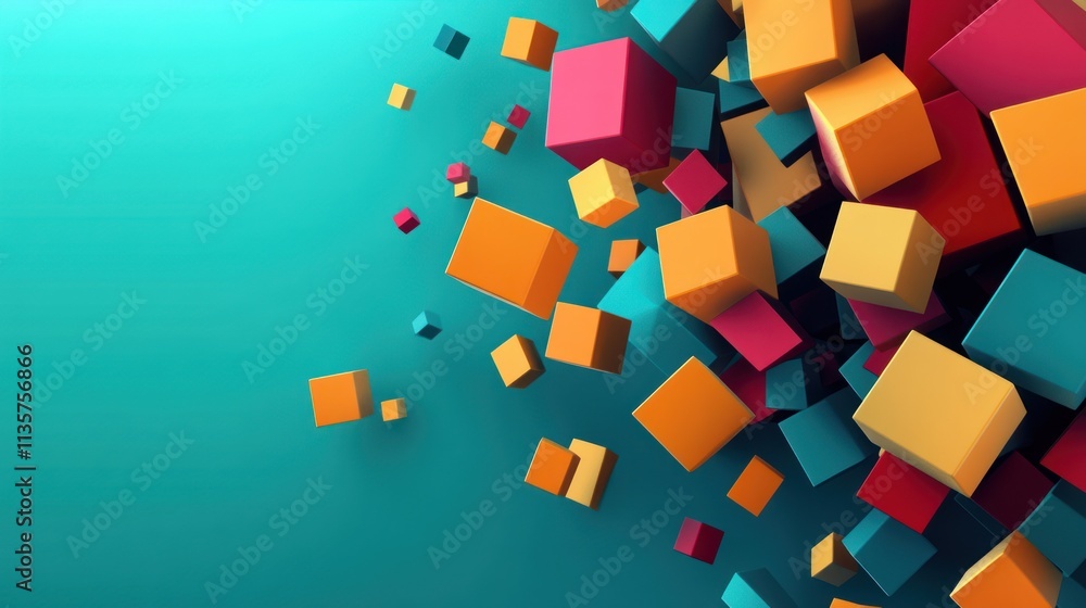 Obraz premium Colorful Cubes Falling Against Teal Background