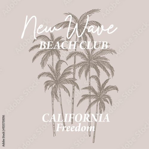 alifornia t shirt design with slogan and hand drawn palm tree. Typography graphics for t-shirt and apparel with tropical palm and fashion red tape. Vector