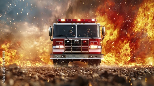 Firetruck Battle Wildfire Blaze Emergency | Dramatic Lighting photo