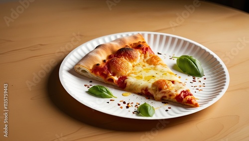 Cheese-topped fresh pizza slice photo