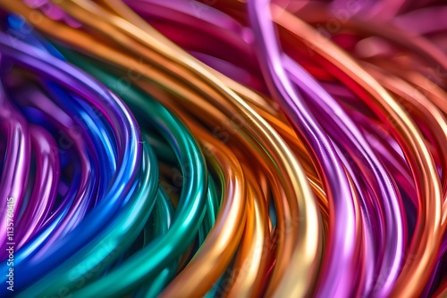 Multicolored electrical cable, close up photo