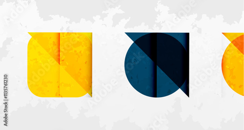 Squares, circles and triangles and grainy noisy texture. Vector Illustration For Wallpaper, Banner, Background, Card, Book Illustration, landing page