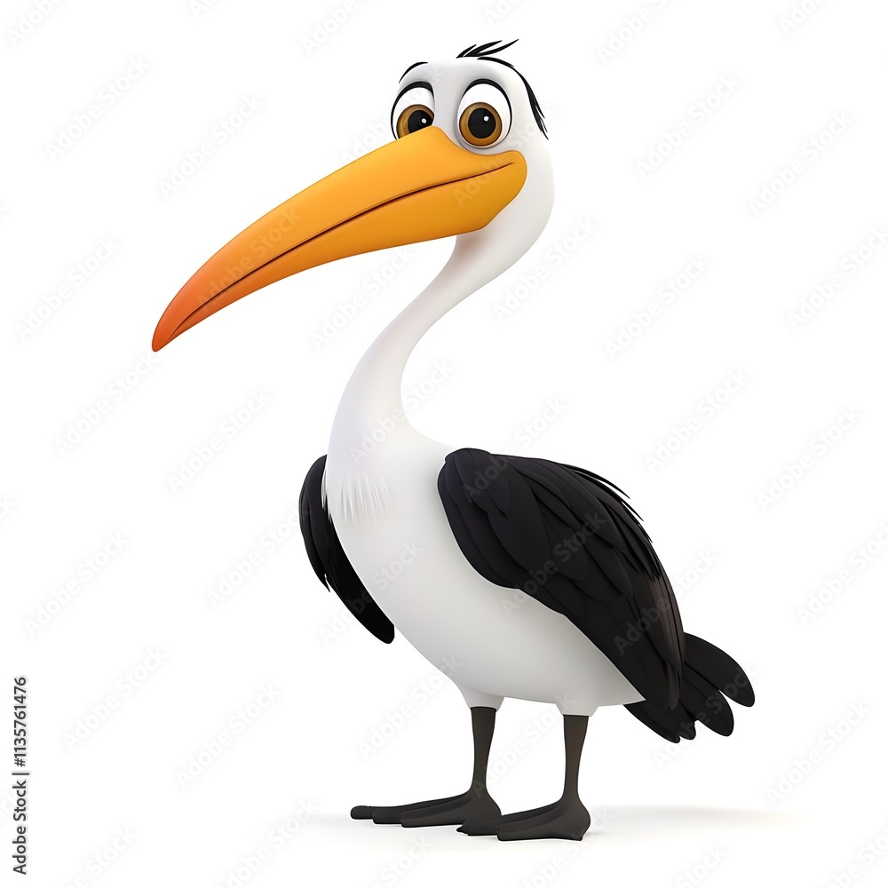 Obraz premium Whimsical Cartoon Bird Character with Large Orange Beak and Playful Expression, Ideal for Fun or Educational Themes in Illustrations and Media Projects