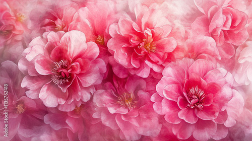 Vibrant pink flowers in full bloom create a stunning floral display in a soft background