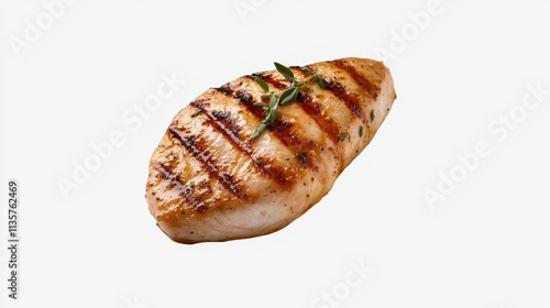 A grilled chicken breast garnished with herbs.