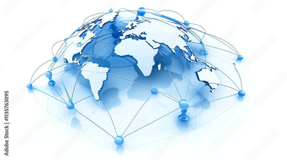 Global network connection on white background. 3d illustration. Blue color. Global network connection on white background. 3d illustration. Blue color.