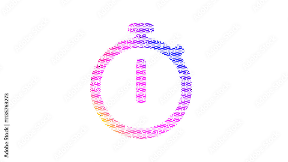 Icon stopwatch is made up of LED square shapes. There are bright diodes and there are black dead diodes Icon stopwatch is made up of LED square shapes. There are bright diodes and there are black dead diodes