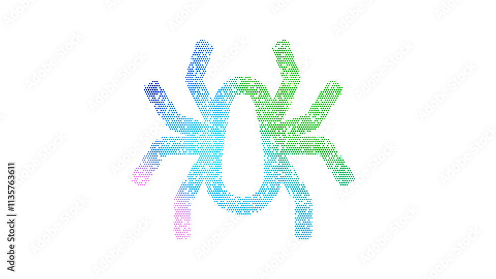 Icon spider is made up of LED square shapes. There are bright diodes and there are black dead diodes Icon spider is made up of LED square shapes. There are bright diodes and there are black dead diodes