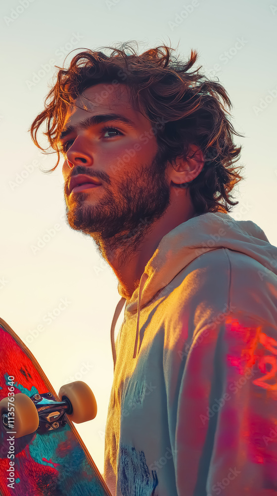 Man holding skateboard, close-up. Man holding skateboard, close-up.