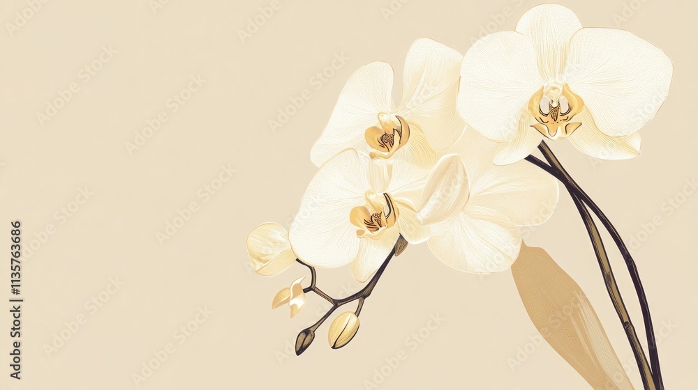 Naklejka premium Elegant Cream Colored Orchids Blooming Beautifully