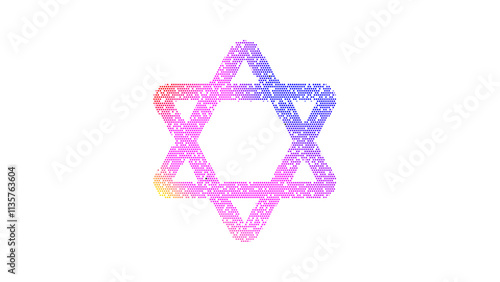 Icon star of david is made up of LED square shapes. There are bright diodes and there are black dead diodes