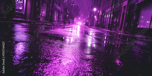 Rainy Night Purple City Street Illustration