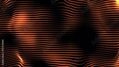Abstract Orange Wave Digital Art: A mesmerizing display of flowing, orange dots creating a dynamic wave pattern against a dark background. Perfect for modern design projects.