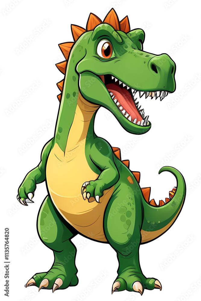 Fototapeta premium A cheerful green and yellow dinosaur with a wide grin on its face. set against a pristine white backdrop.