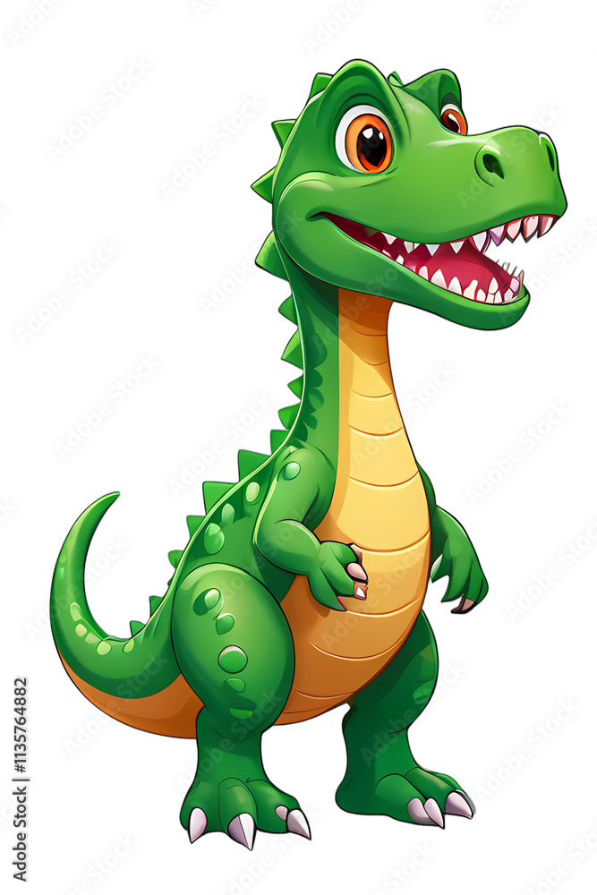 Fototapeta premium A smiling green and yellow crocodile on a white background.