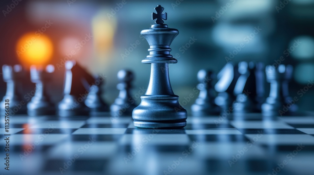 Close-up of a chess game focusing on the king piece.