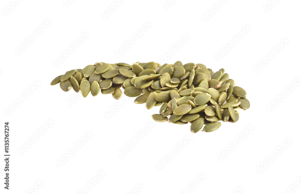 Green pumpkin seeds isolated on white background. Green pumpkin seeds isolated on white background.