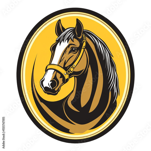 A horse icon set within an oval-shaped emblem isolated against a transparent background ideal for logos or brand designs photo