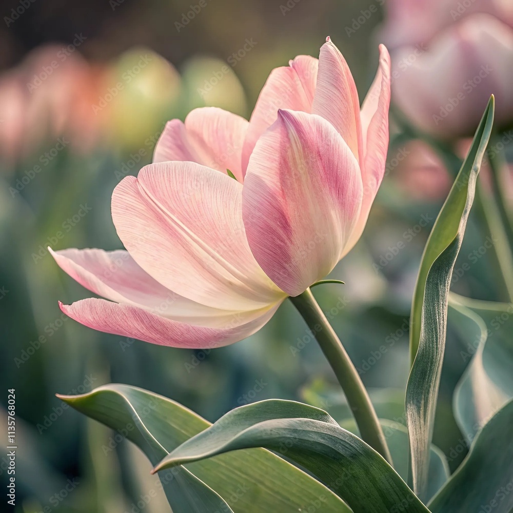 Naklejka premium pink tulips in garden