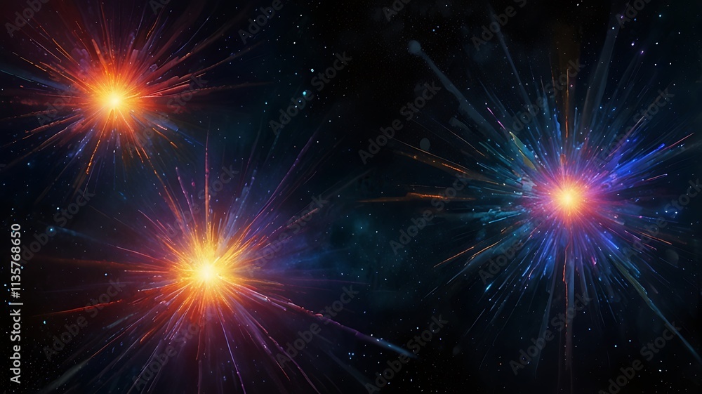 High-energy antimatter abstract design with dynamic light effects and contrasting shadows in a cosmic palette High-energy antimatter abstract design with dynamic light effects and contrasting shadows in a cosmic palette