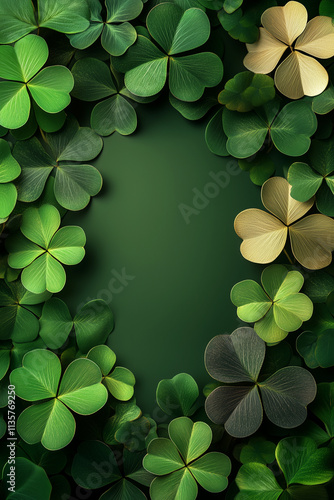 St. Patrick's Day border four leaf clover shamrock border design with copy space in middle