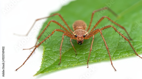 Spiny Spider on Green Leaf Close Up Macro Shot photo