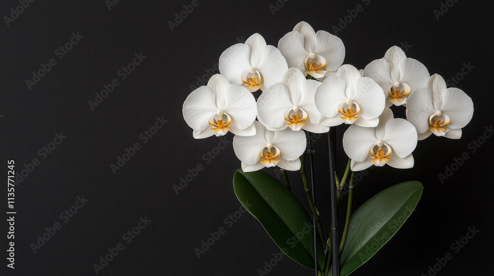 Elegant White Phalaenopsis Orchids Against Black Background Elegant White Phalaenopsis Orchids Against Black Background