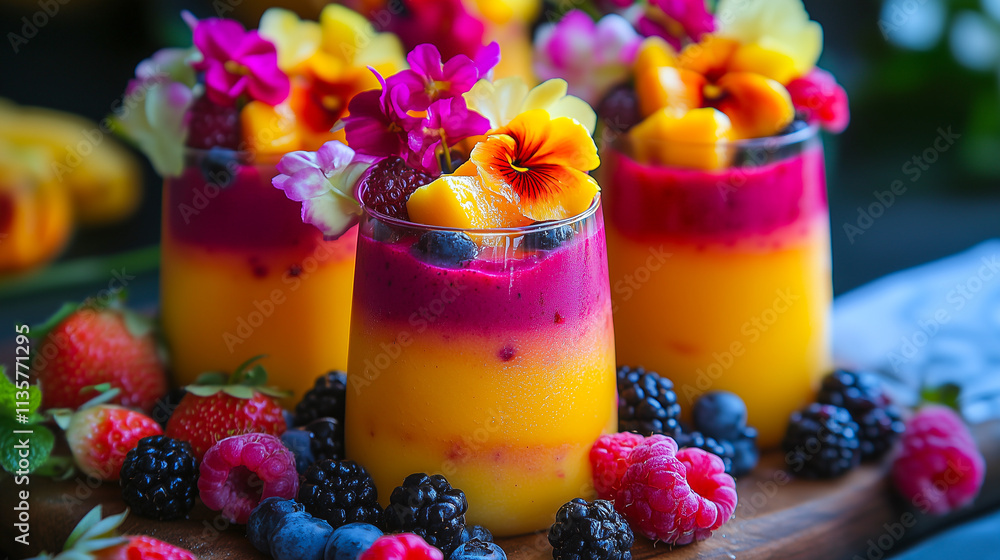 smoothie with fresh fruits like mango and berries, bright colors, refreshing presentation smoothie with fresh fruits like mango and berries, bright colors, refreshing presentation