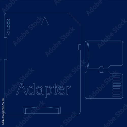 memory cards contour on a blue background. Vector illustration