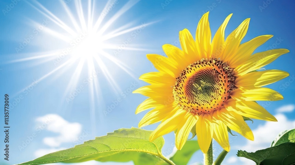 A Bright Yellow Sunflower Under a Sunny Sky A Bright Yellow Sunflower Under a Sunny Sky