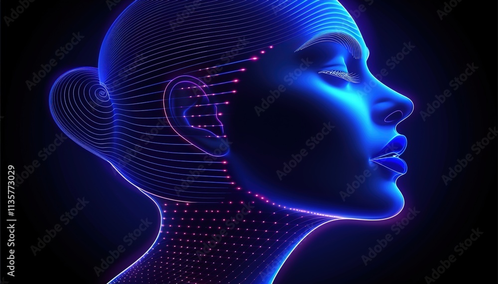 Obraz premium Abstract blue background with glowing wave.