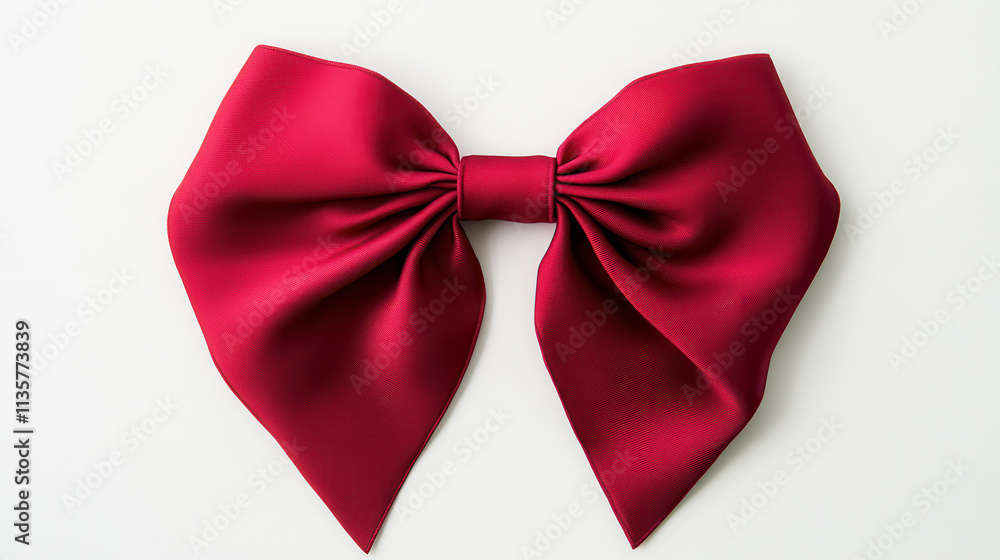 A decorative red ribbon bow, wide loops and neatly tied ends, emphasized for visual appeal on a crisp A decorative red ribbon bow, wide loops and neatly tied ends, emphasized for visual appeal on a crisp