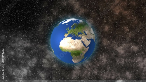 Earth and stars field in the galaxy illustration astronomy graphic design background.   Elements of this image furnished by NASA