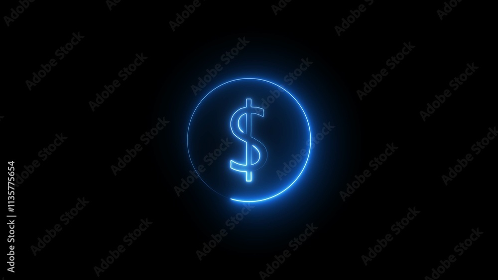 Dollar neon coin 3d, modern design on a dark background. The concept of technology, Casino gambling. Vector Illustration Dollar neon coin 3d, modern design on a dark background. The concept of technology, Casino gambling. Vector Illustration